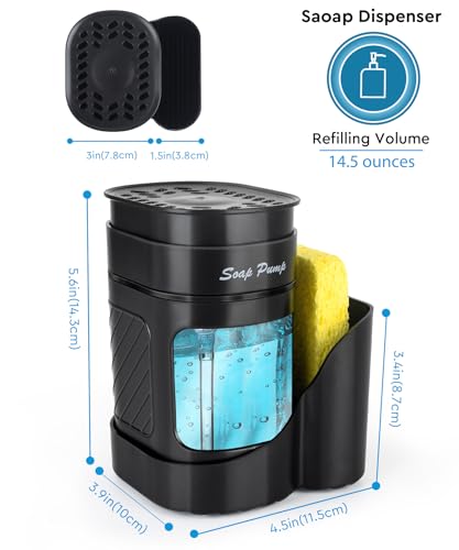 Black 3-in-1 Kitchen Dish Soap Dispenser with Sponge Holder
