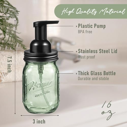 SheeChung 16oz Green Glass Foaming Soap Dispenser - Black Regular Mouth