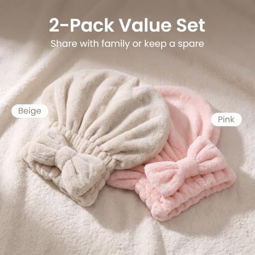 Microfiber Hair Towel Wraps - 2 Pack Super Absorbent Turbans for Curly Hair