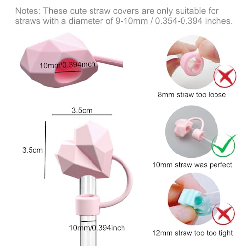 Silicone Heart Shape Straw Cover for Stanley Cup - 10mm (Pink)