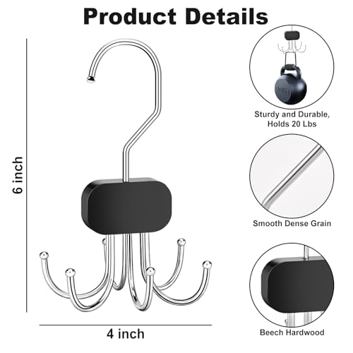 Black 3-Pack Belt Organizer for Closet Max 72 Belts, Rotatable Hanger