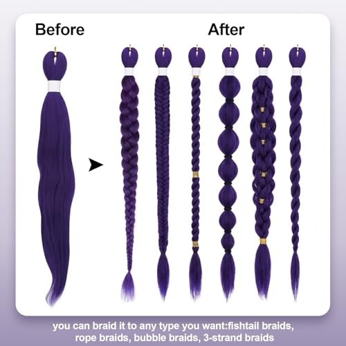 Purple Hair Extensions 24-Inch Pre-Stretched Synthetic Braiding Hair