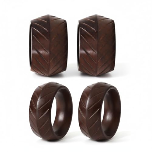 Set of 12 Handcrafted Wooden Napkin Rings for Table Decor - Rustic Brown