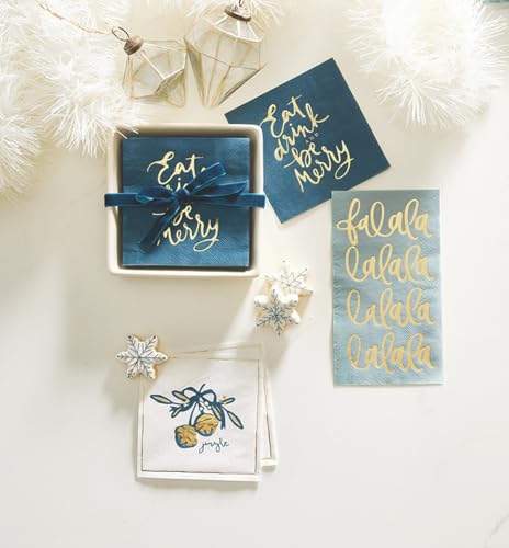 Christmas Cocktail Napkins - Pack of 20 Gold Foil Jingle Bells