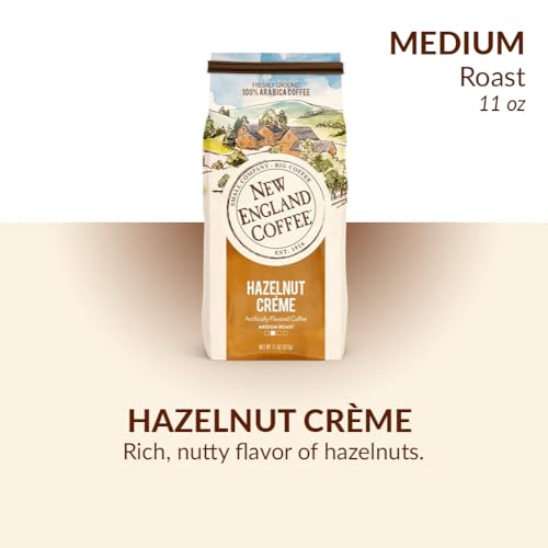 New England Coffee Hazelnut Crème Ground Coffee, 100% Arabica, 11oz