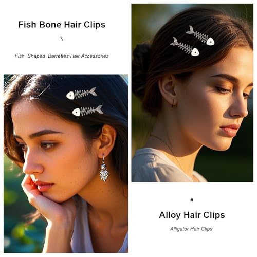 Alloy Fish Bone Hair Clips 2pcs Cute Hair Barrettes for Women