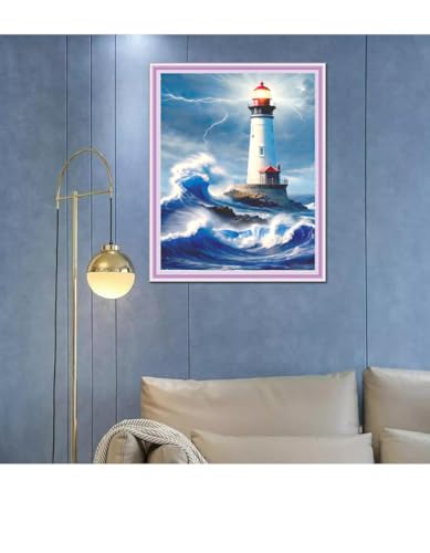 5D Diamond Painting Kit - Ocean Lighthouse Art 12x16 Inch