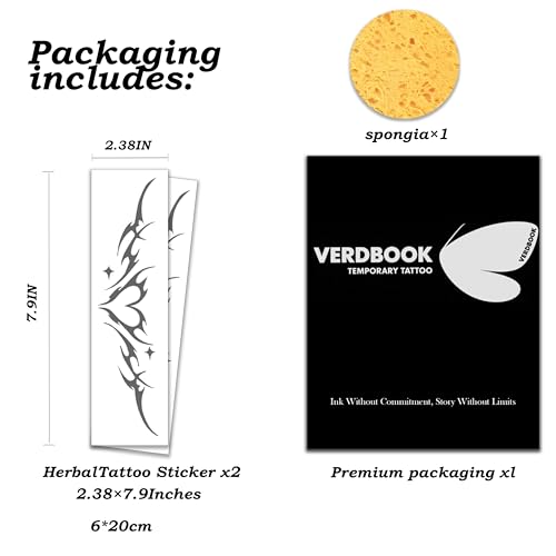 VERDBOOK Semi-Permanent Heart Temporary Tattoos - 2 Sheets Waterproof Realistic Body Art Lasts 7-15 Days