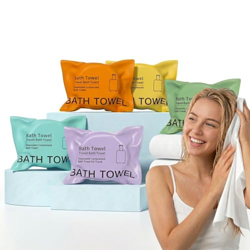 TUADAJI Disposable Compressed Bath Towels - 5 Pack, 140x70cm Travel Towels