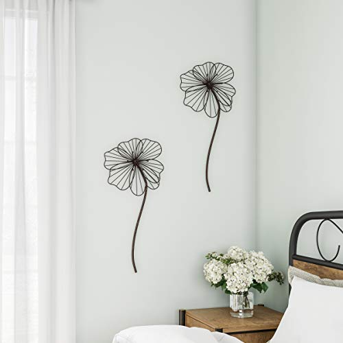 Wall Decor - Metal Layered Wire Flower Sculpture - Contemporary Hanging Accent for Living Room, Bedroom, Entryway, or Kitchen by Lavish Home (Brown)
