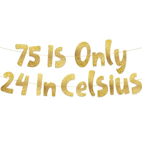 75th Birthday Gold Glitter Banner - Pre-Strung Party Decoration