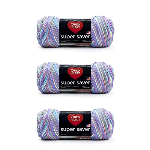 Red Heart Super Saver Yarn - 3 Pack, Monet Colorway, Worsted Weight