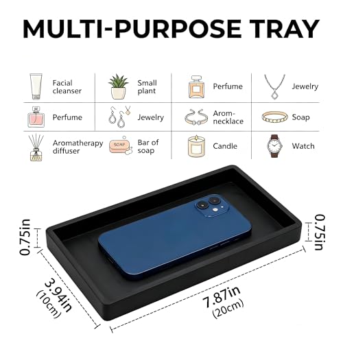8-Inch Black Silicone Bathroom Tray - Waterproof Vanity Countertop Organizer