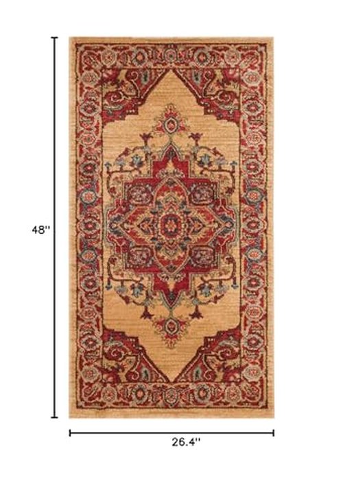 SAFAVIEH Mahal Collection Accent Rug - 2'2" x 4', Red & Natural, Traditional Oriental Design, Non-Shedding & Easy Care, Ideal for High Traffic Areas in Entryway, Living Room, Bedroom (MAH698A)