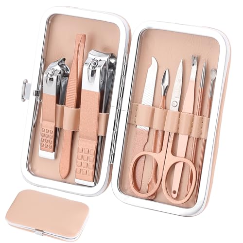 Kidoom 9-Piece Manicure Pedicure Kit & Professional Grooming Set in Rose Gold