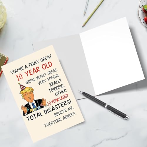 Funny Trump 10th Birthday Card - Humorous 10 Year Old Gift for Kids