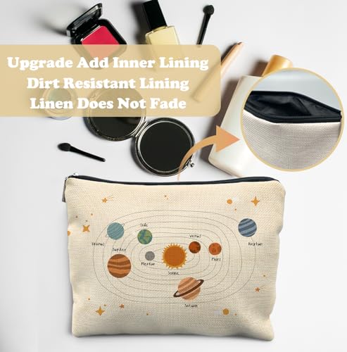 Space Planets Makeup Bag Linen Cosmetic Pouch for Travel