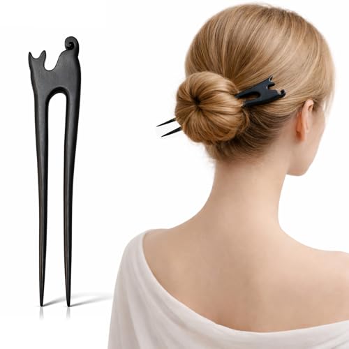 Wooden Hair Fork 3-Prong Updo Bun Holder - Handmade Ebony Sandalwood