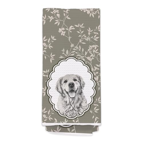 Sage Green Floral Golden Retriever Hand Towels - 16x24