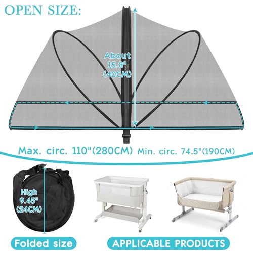 Bassinet Mosquito Net Cover - Breathable Mesh Canopy, Black-Small
