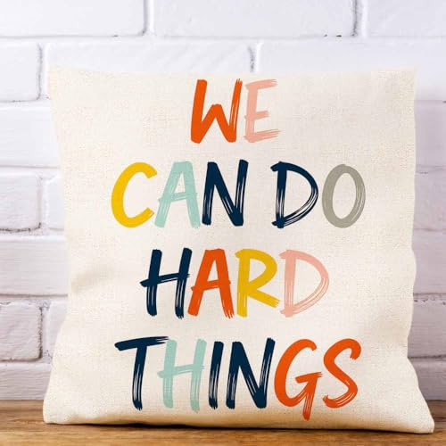 LAVVIEGO We Can Do Hard Things Throw Pillow Cover 18x18 Multi-019 Linen Blend Motivational Cushion for Sofa Bed
