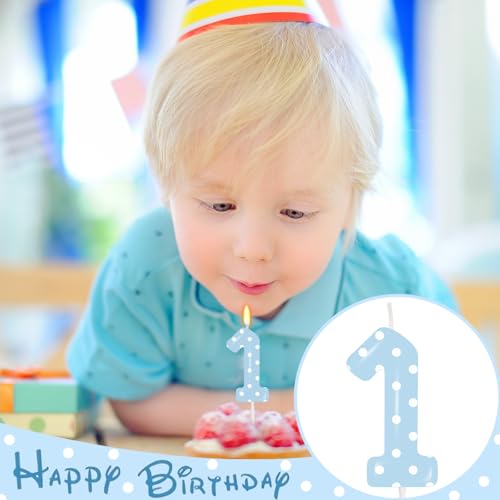 Blue Polka Dot Number 1 Birthday Candle - 1st Birthday Cake Decoration