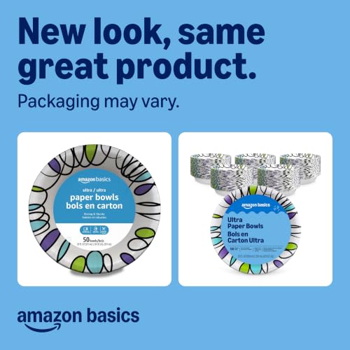 Amazon Basics Disposable Paper Bowls 20 Oz, 300 Count, White, Pack of 6