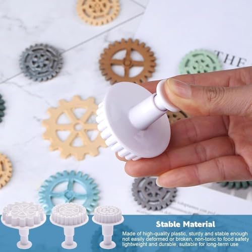 3-Piece Gear Cookie Cutters and Steampunk Fondant Molds for Baking
