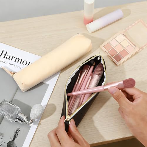Small PU Leather Makeup Bag for Purse - 2 Pcs Slim Travel Cosmetic Pouch