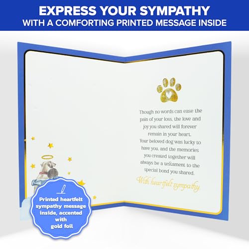 Gold Foil Dog Sympathy Card - 5x8in with Envelope & Stickers