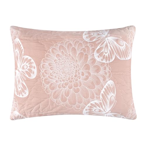 Pink Reversible Mariposa Blossom and Butterfly Pillow Sham 26x20 for Standard Bed