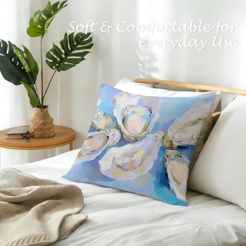 Multicolour Coastal Beach Oyster Pillow Cover 18x18 - Nautical Decor