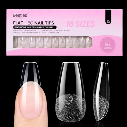 Beetles Flat-X Coffin Gel Nail Tips - 160pcs Medium Pre-Etched Press-On