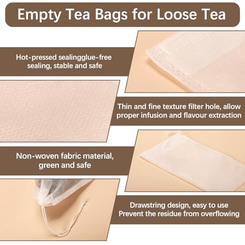 300 Pcs Empty Tea Bags with Drawstring, 2.76 x 1.97 Inch Disposable Filters