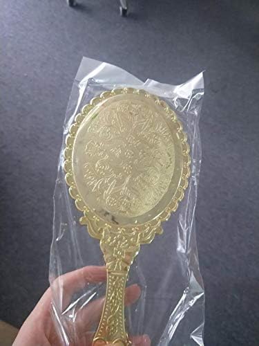 Vintage Handheld Makeup Mirror - Compact Retro Gold Travel Mirror