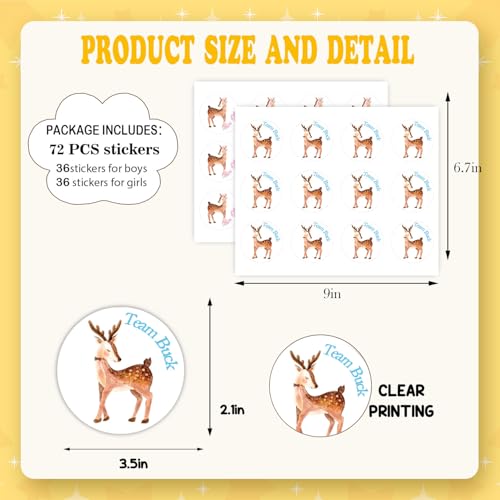 72 Pcs Bambi Gender Reveal Stickers for Baby Shower Party