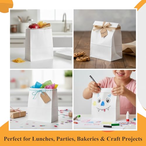 White Paper Lunch Bags - 4lb Capacity, 50 Count for Cookies & Snacks