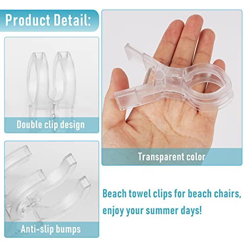 Heavy-Duty Beach Towel Clips for Chairs - 8-Pack Clear Windproof Clamps