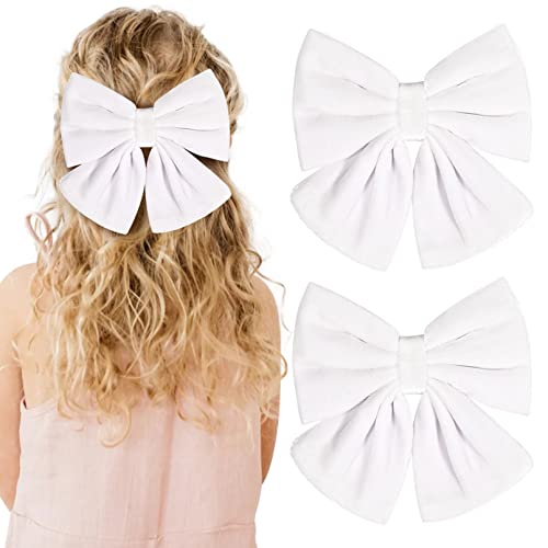 Velvet Hair Bows Girls 6" 2PCS Big White Fall bow Alligator Clips for