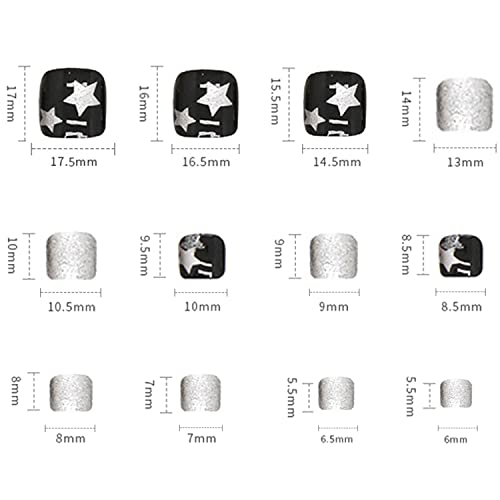 Onsdag Press on Toenails Black Designs 24 Pcs Glossy Square False Toe Nails