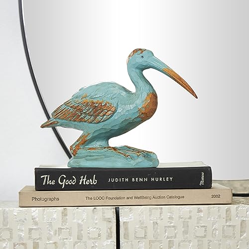 Deco 79 Polystone Bird Decorative Sculpture Distressed Home Decor Statue with Brown Wood Inspired Accents, Accent Figurine 3" x 11" x 7", Teal