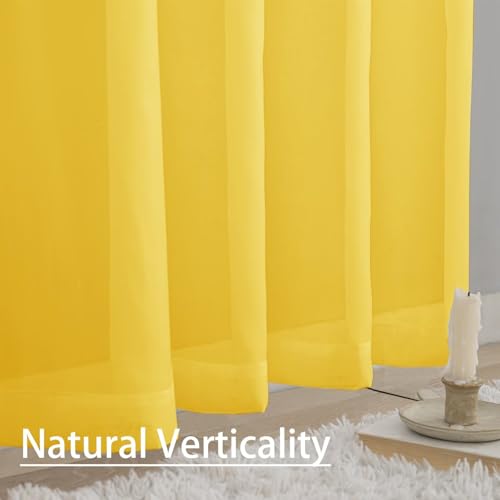 Karseteli Yellow Semi Voile Sheer Curtains 42" W x 84" L - 2 Panels