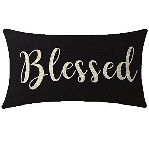 Inspirational Blessed Words Throw Pillow Cover, 12x20 Inches
