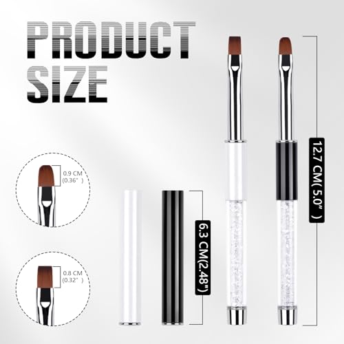 Starfa Lab 2Pcs Oval & Flat Nail Brush Set with Rhinestone Handle