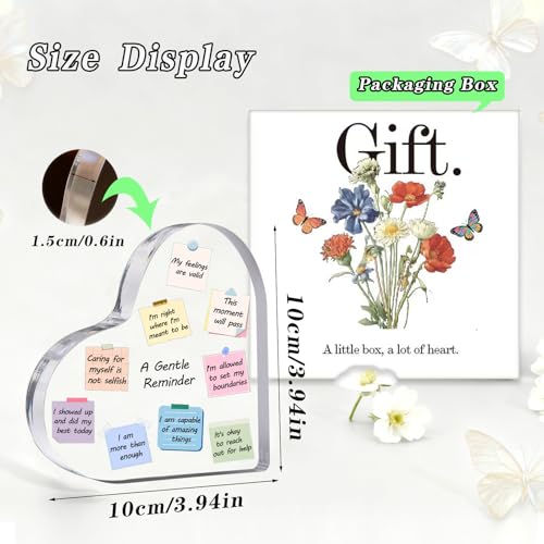 Feeldeal 3.9 Inch Heart-Shaped Inspirational Acrylic Desk Decor with Affirmations - Small Office Decor Gift for Women