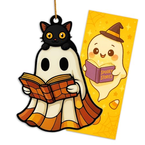 Ghost Reading Book Acrylic Ornament Stained Glass Moon Decor