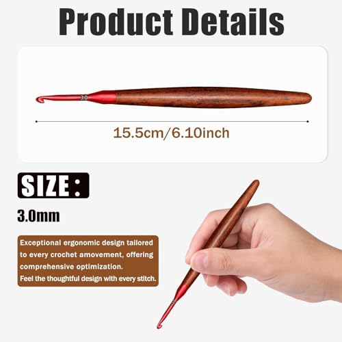 Giwrmu 3mm Ergonomic Crochet Hook with Wooden Handle - Smooth & Durable
