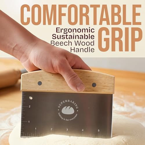 Superbaking 6-Inch Bench Scraper with Wooden Grip & Stainless Steel Blade