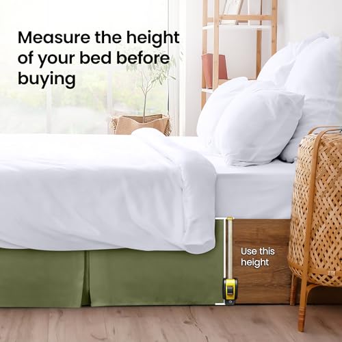 King Bed Skirt 16-Inch Drop, Pleated Olive Microfiber