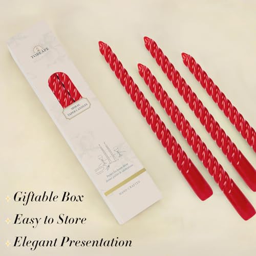 10 Inch Red Spiral Taper Candles - 4 Pack, Dripless & Unscented
